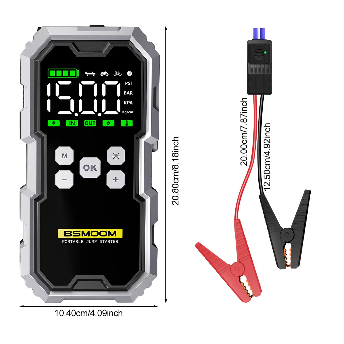 7000A Car Jump Starter with Air Compressor Battery Booster 12V Power Bank with LED Flashlight, Smart Cable with Voltage Display