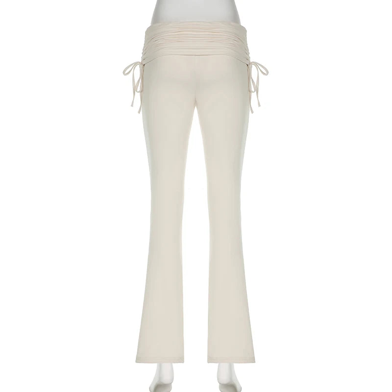 Drawstring Folded Flare Yoga Pants
