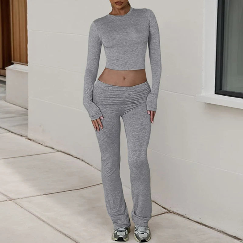 Long Sleeve Crew Neck and Fold-Over Legging Set