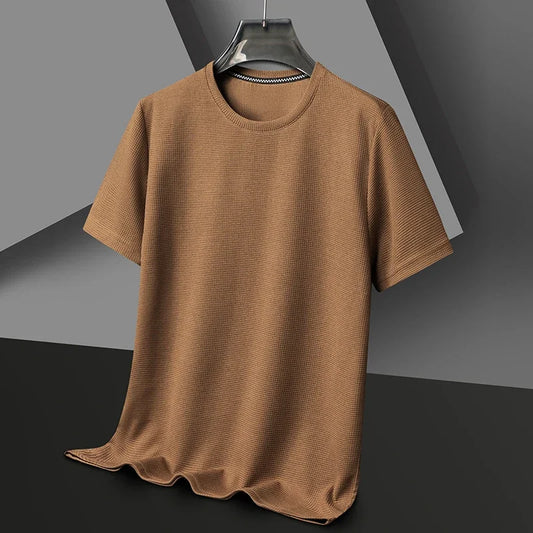 Waffle Round Neck Short Sleeve T-Shirt