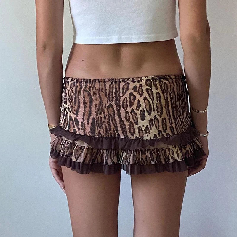 Low-rise Satin Leopard Mini Skirt