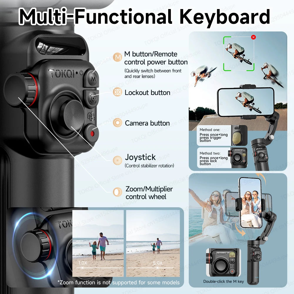 TOKQI M03 Handheld Gimbal 3-Axis AI Tracking Stabilizer with Wireless Microphone for Smartphones Shooting Vlog, with Fill Light