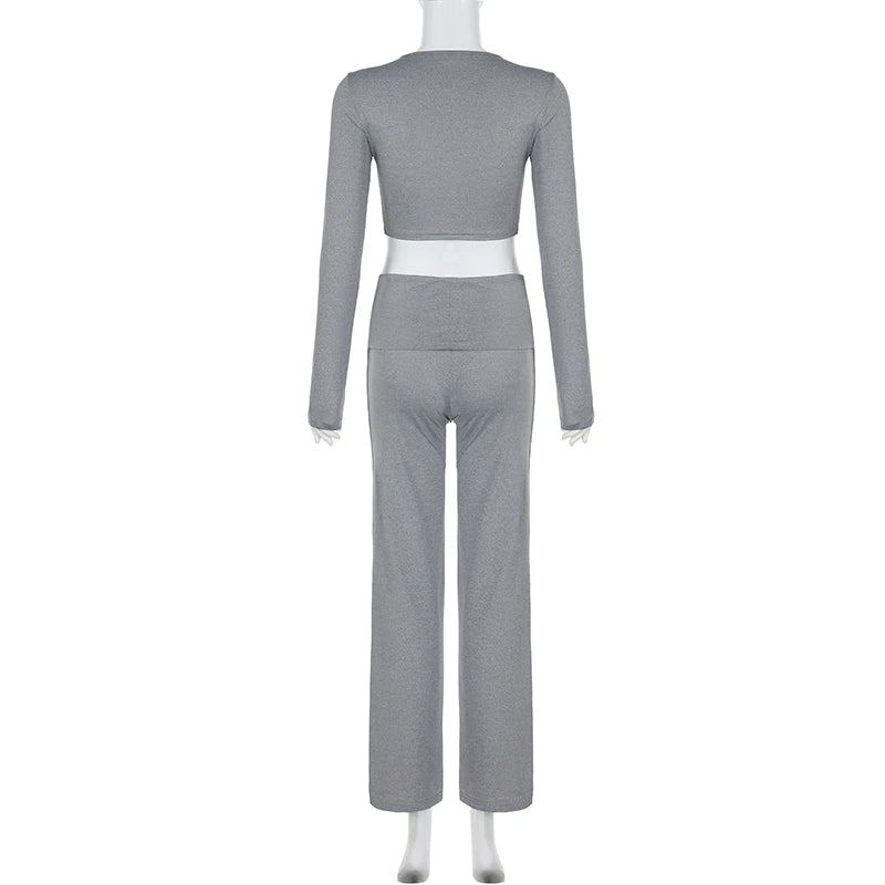 Long Sleeve Crew Neck and Fold-Over Legging Set