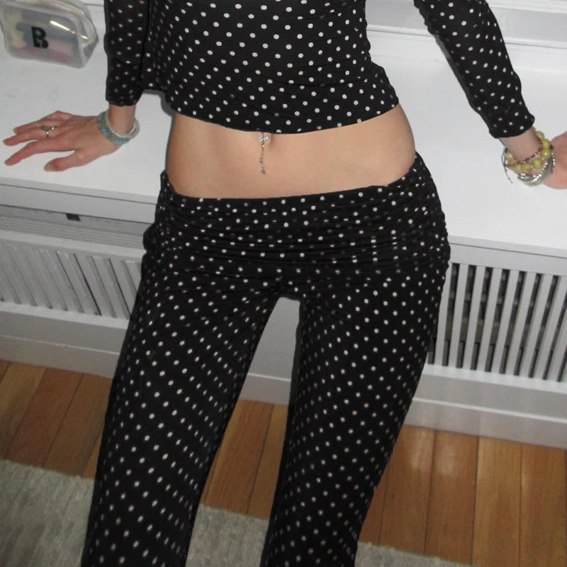 Polka Dot Print Flared Pants