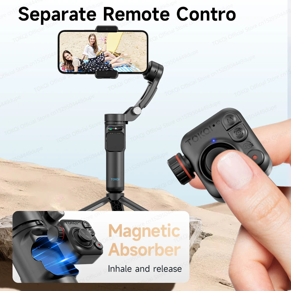 TOKQI M03 Handheld Gimbal 3-Axis AI Tracking Stabilizer with Wireless Microphone for Smartphones Shooting Vlog, with Fill Light