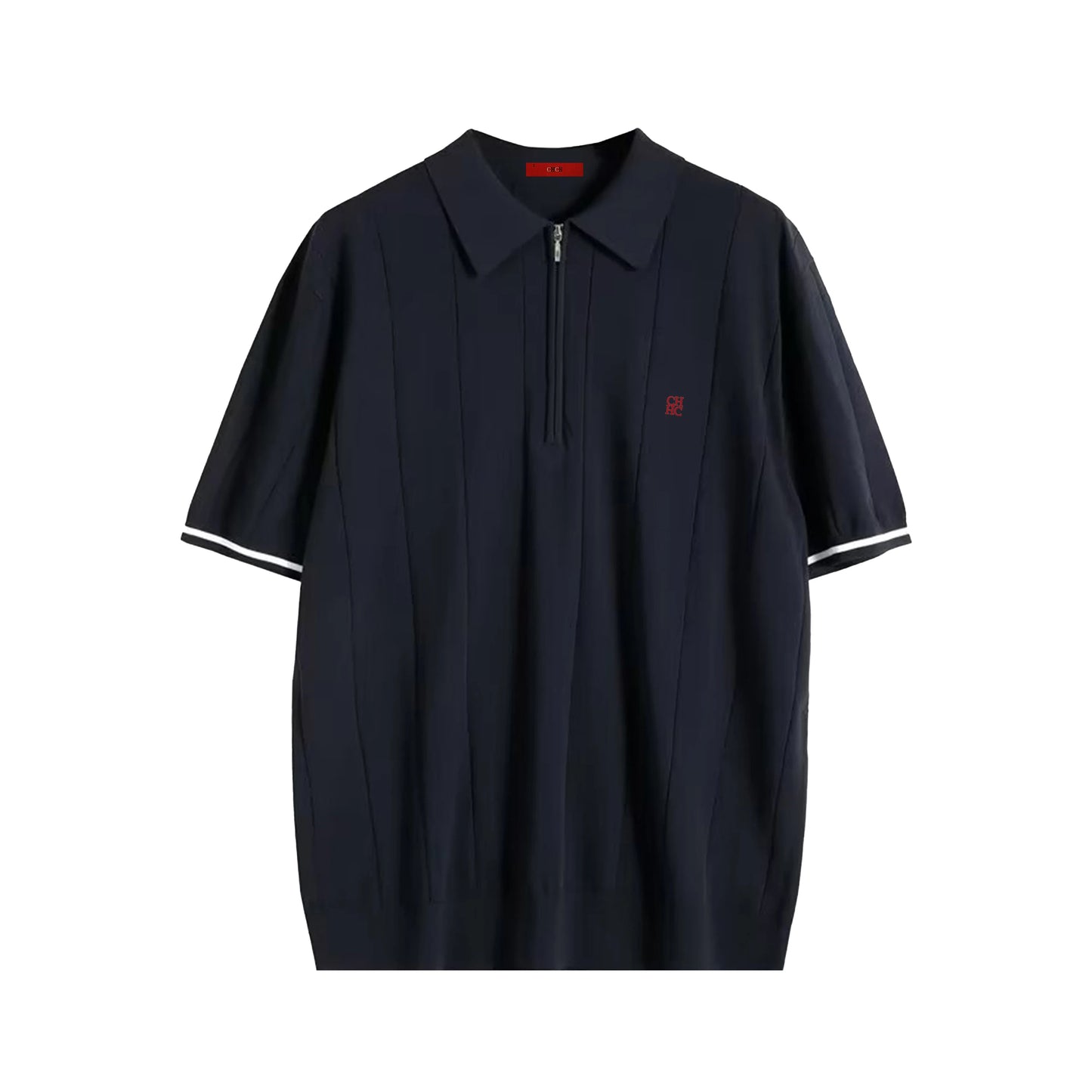 Ribbed Knit Quarter Zip Polo Shirt