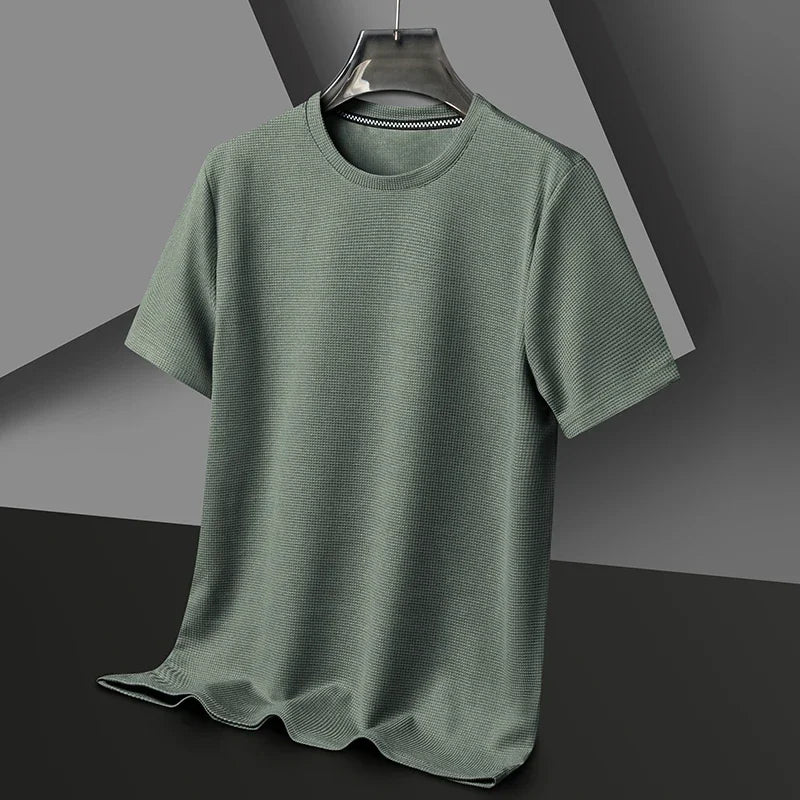 Waffle Round Neck Short Sleeve T-Shirt