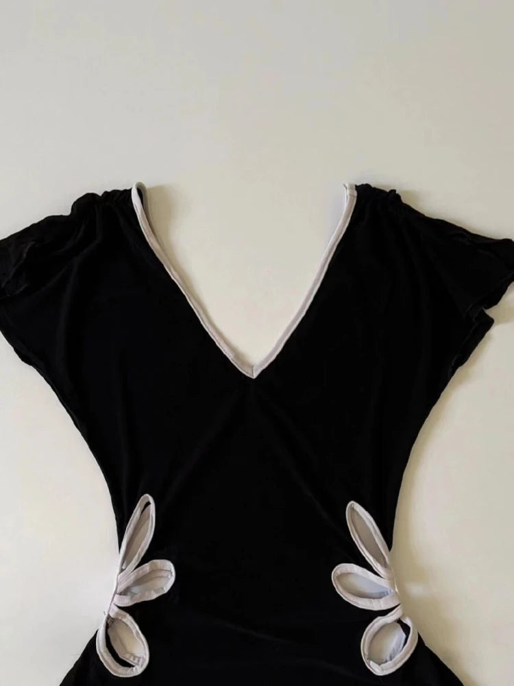 Vintage Hollow Out V Neck Top