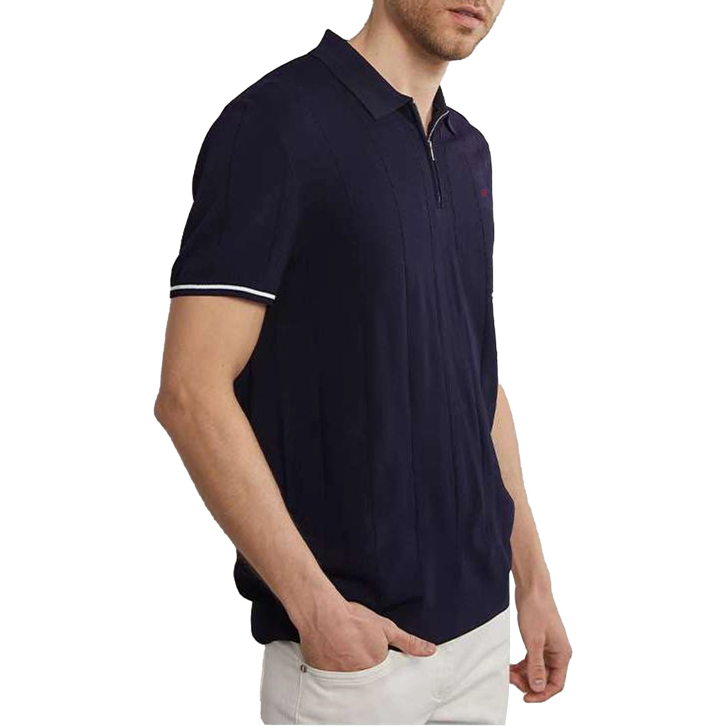 Ribbed Knit Quarter Zip Polo Shirt