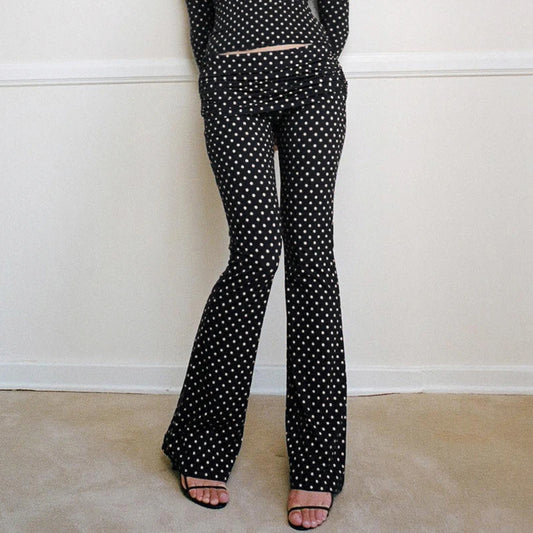 Polka Dot Print Flared Pants