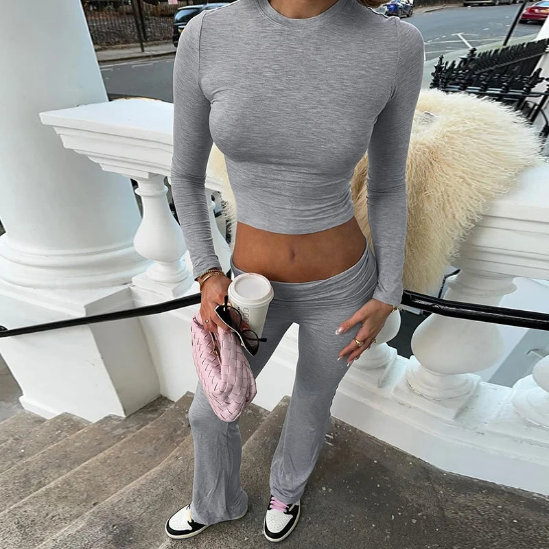 Long Sleeve Crew Neck and Fold-Over Legging Set